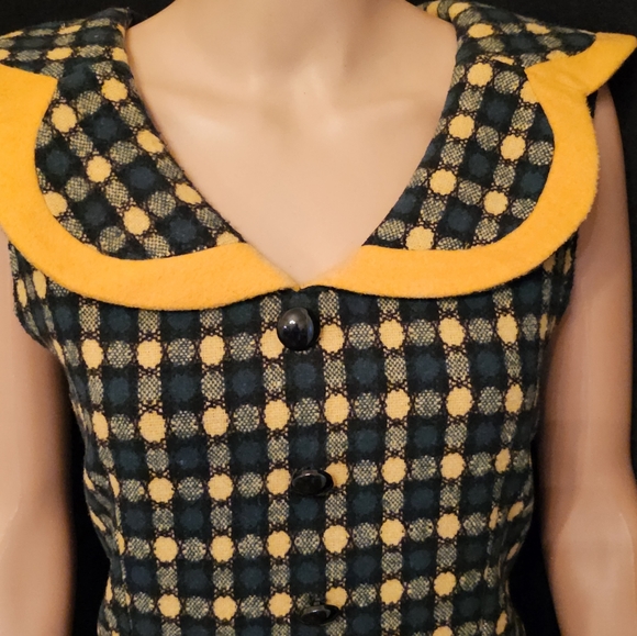 Voodoo Vixen Navy and Yellow Plaid Midi Dress - Picture 2 of 8